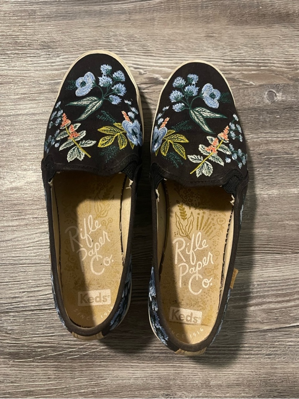 Keds X Rifle Paper Co. Black Floral Embroidered Slip-On Flats